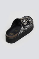 Σανδάλια δερμάτινα flatforms με μαίανδρο - Μαύρο - thefashionproject.gr - MIRA
