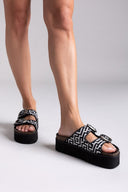 Σανδάλια δερμάτινα flatforms με μαίανδρο - Μαύρο - thefashionproject.gr - MIRA