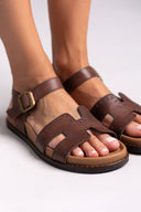 Σανδάλια δερμάτινα flatforms με μπαρέτα Carad