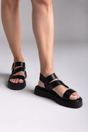 Σανδάλια δερμάτινα flatforms με τοκά TFP