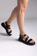 Σανδάλια δερμάτινα flatforms με τοκά TFP
