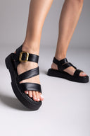 Σανδάλια δερμάτινα flatforms με τοκά TFP