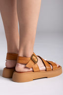 Σανδάλια δερμάτινα flatforms με τοκά TFP