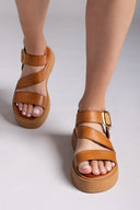 Σανδάλια δερμάτινα flatforms με τοκά TFP