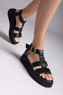 Σανδάλια δερμάτινα flatforms με τοκά TFP