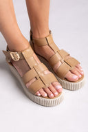 Σανδάλια δερμάτινα flatforms με τοκά TFP