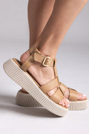 Σανδάλια δερμάτινα flatforms με τοκά TFP
