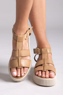 Σανδάλια δερμάτινα flatforms με τοκά TFP