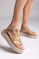 Σανδάλια δερμάτινα flatforms με τοκά TFP