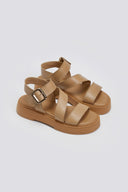 Σανδάλια δερμάτινα flatforms με τοκά TFP