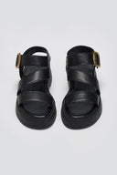 Σανδάλια δερμάτινα flatforms με τοκά TFP - Μαύρο - thefashionproject.gr - TFP