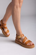 Σανδάλια δερμάτινα flatforms με τοκά TFP - Ταμπά - thefashionproject.gr - TFP