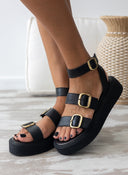 Σανδάλια δερμάτινα flatforms με τοκάδες TFP