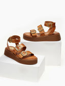 Σανδάλια δερμάτινα flatforms με τοκάδες TFP