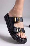 Σανδάλια δερμάτινα flatforms με τοκάδες TFP