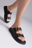 Σανδάλια δερμάτινα flatforms με τοκάδες TFP