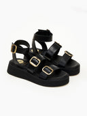 Σανδάλια δερμάτινα flatforms με τοκάδες TFP - Μαύρο - thefashionproject.gr - TFP