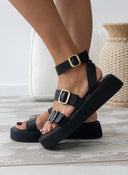 Σανδάλια δερμάτινα flatforms με τοκάδες TFP - Μαύρο - thefashionproject.gr - TFP