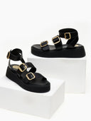 Σανδάλια δερμάτινα flatforms με τοκάδες TFP - Μαύρο - thefashionproject.gr - TFP