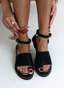 Σανδάλια δερμάτινα κροκό estil - Μαύρο - thefashionproject.gr - Estil