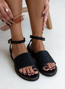 Σανδάλια δερμάτινα κροκό estil - Μαύρο - thefashionproject.gr - Estil