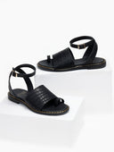 Σανδάλια δερμάτινα κροκό estil - Μαύρο - thefashionproject.gr - Estil