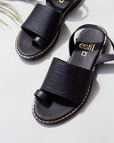 Σανδάλια δερμάτινα κροκό estil - Μαύρο - thefashionproject.gr - Estil
