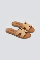 Σανδάλια δερμάτινα με ανοίγματα Estil - Φυσικό - thefashionproject.gr - Estil - 24096005002