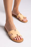 Σανδάλια δερμάτινα με ανοίγματα Estil - Φυσικό - thefashionproject.gr - Estil - 24096005002