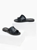 Σανδάλια δερμάτινα με ανοίγματα estil - Μαύρο - thefashionproject.gr - Estil