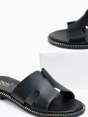Σανδάλια δερμάτινα με ανοίγματα estil - Μαύρο - thefashionproject.gr - Estil