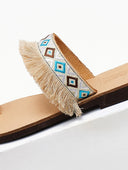 Σανδάλια δερμάτινα με boho φα΄σα και κρόσσια Estil