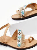 Σανδάλια δερμάτινα με boho τρέσα Estil