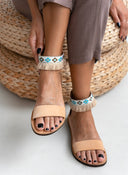 Σανδάλια δερμάτινα με boho τρέσα με κρόσσια Estil