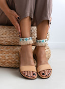 Σανδάλια δερμάτινα με boho τρέσα με κρόσσια Estil
