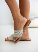 Σανδάλια δερμάτινα με crochet φάσα Iris Sandals - Ασημί - thefashionproject.gr - IRIS