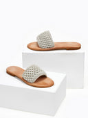 Σανδάλια δερμάτινα με crochet φάσα Iris Sandals - Ασημί - thefashionproject.gr - IRIS