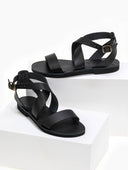 Σανδάλια δερμάτινα με crossover μπαρέτα Iris Sandals - Μαύρο - thefashionproject.gr - IRIS