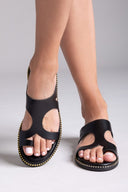 Σανδάλια δερμάτινα με cut out σχέδιο TFP - Μαύρο - thefashionproject.gr - TFP