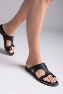 Σανδάλια δερμάτινα με cut out σχέδιο TFP - Μαύρο - thefashionproject.gr - TFP