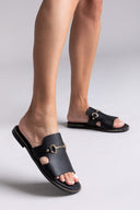 Σανδάλια δερμάτινα με φαρδιά φάσα Estil - Μαύρο - thefashionproject.gr - Estil - 24011002002