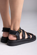 Σανδάλια δερμάτινα με φάσες TFP - Μαύρο - thefashionproject.gr - TFP