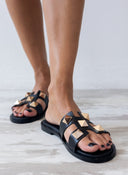 Σανδάλια δερμάτινα με καρφιά Estil - Μαύρο - thefashionproject.gr - Estil