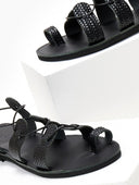 Σανδάλια δερμάτινα με κορδόνια estil - Μαύρο - thefashionproject.gr - Estil