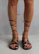 Σανδάλια δερμάτινα με κορδόνια estil - Μαύρο - thefashionproject.gr - Estil