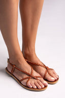 Σανδάλια δερμάτινα με κοτσιδάκια Tfp - Καφέ - thefashionproject.gr - TFP - 24223036003