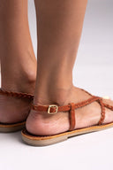 Σανδάλια δερμάτινα με κοτσιδάκια Tfp - Καφέ - thefashionproject.gr - TFP - 24223036003