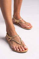 Σανδάλια δερμάτινα με κοτσιδάκια Tfp - Χρυσό - thefashionproject.gr - TFP