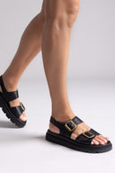 Σανδάλια δερμάτινα με ματ τοκάδες Tfp - Μαύρο - thefashionproject.gr - TFP