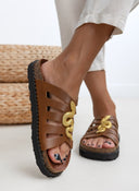 Σανδάλια δερμάτινα με μεταλλικό snake ΑTENEO - Καφέ - thefashionproject.gr - ATENEO
